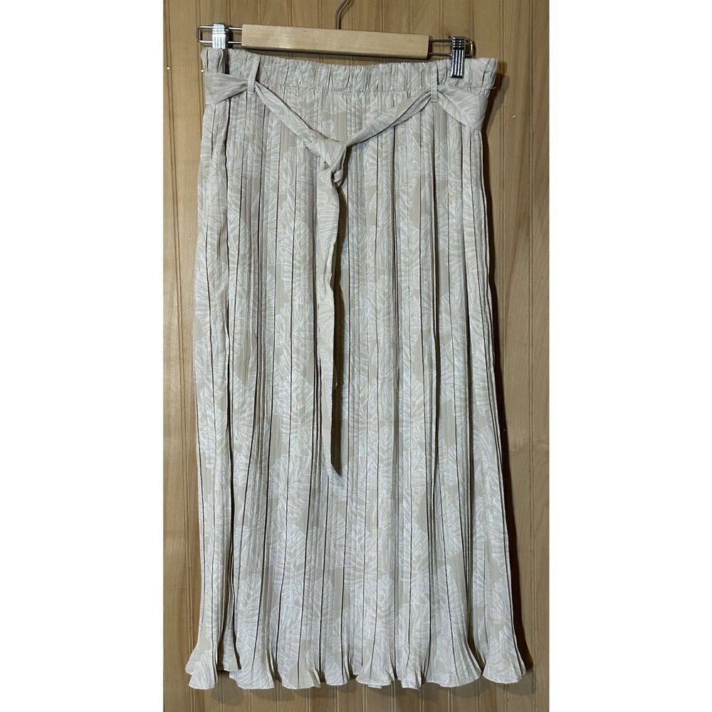 Alice Blue Women's Size XLarge Belted Midi Skirt Pleated Palm Leaves